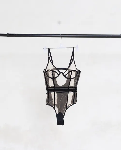 Sheer and Black Bodysuit 