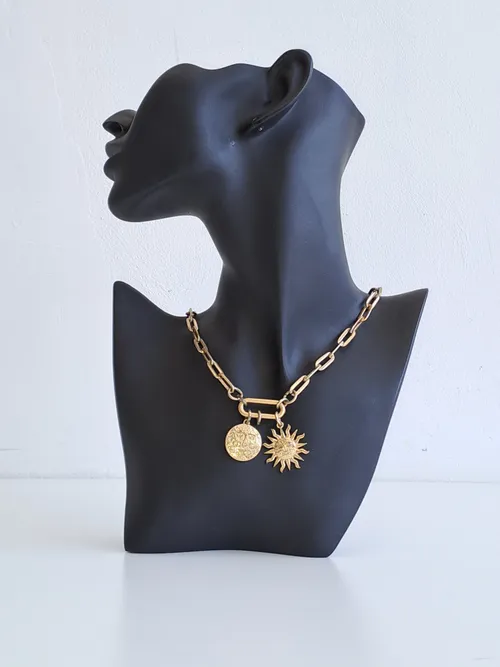 Gold Chain Necklace with Moon and Sun Pendant