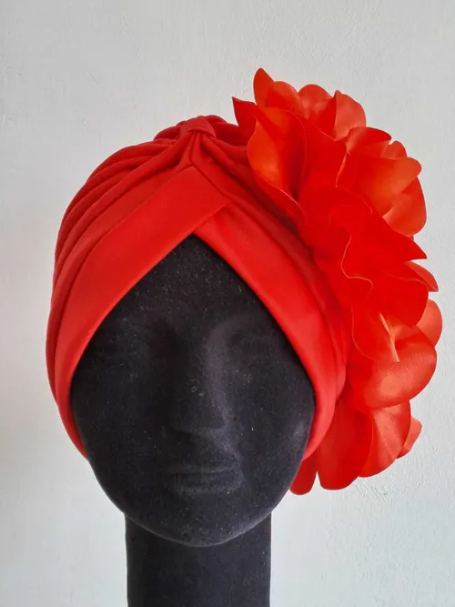 Red Turban with Flower Ornament