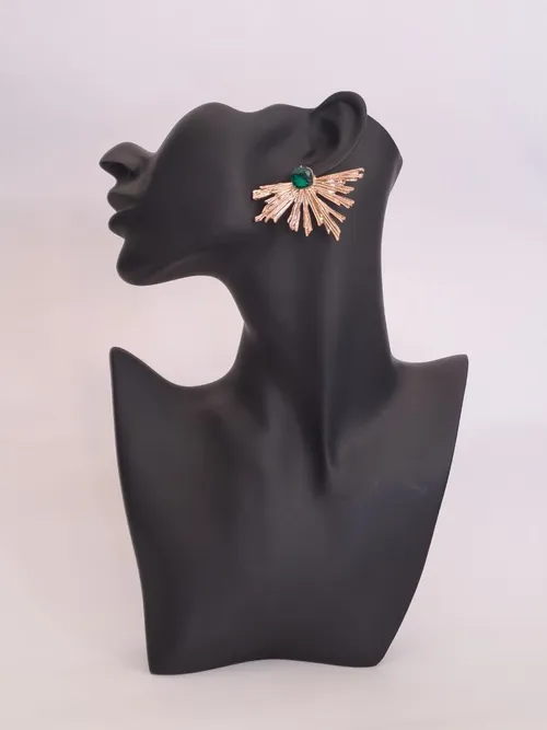 Vintage Style Gold Earrings with Green Gemstone