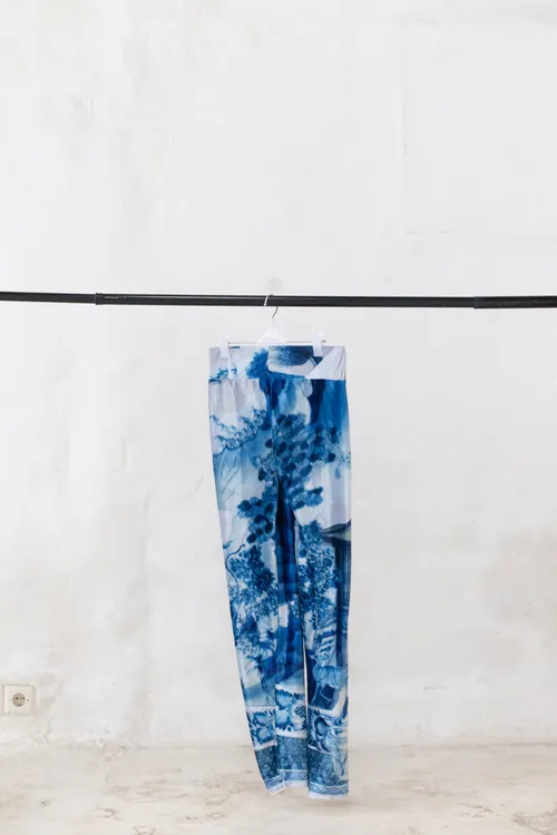 White and Blue Printed Trousers