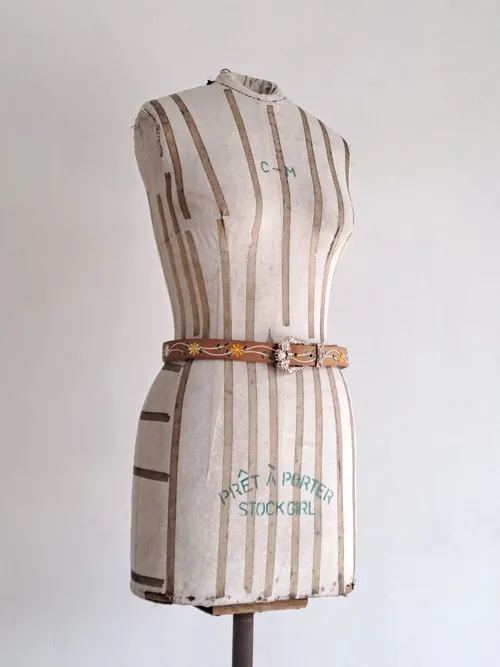 Leather Belt with Embroided Flower