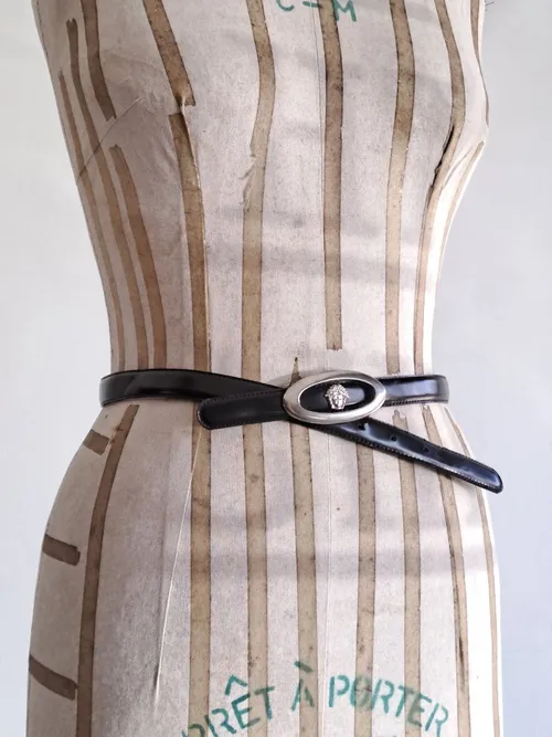 Black Leather Belt with Silver Face Buckle