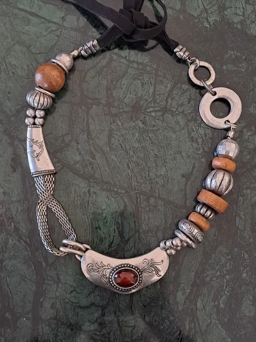 Antique Wood Silver  Necklace