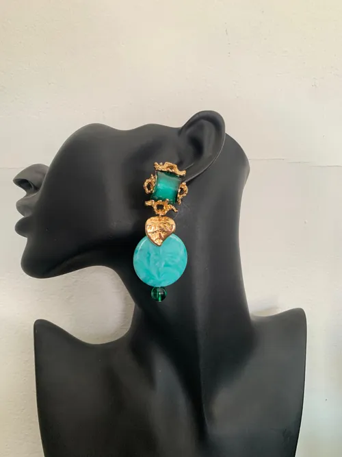Blue Resint Pendant Earrings 