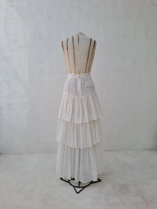 Innika Choo White Long Maxi Skirt with Ruffles