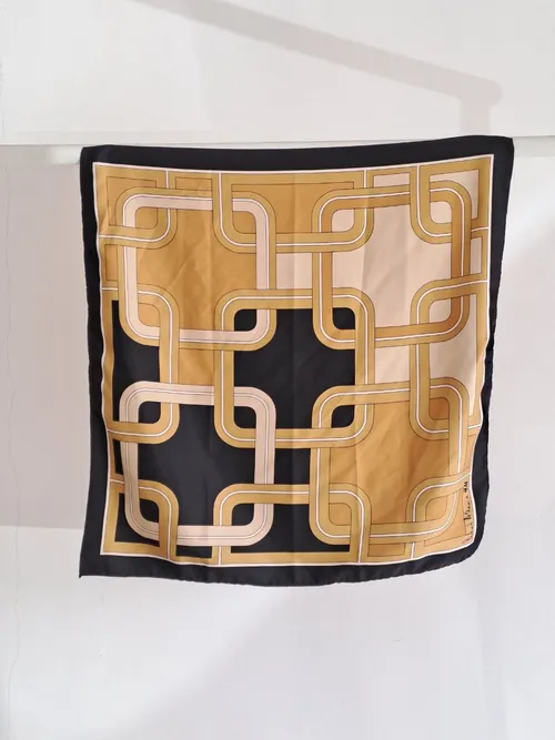 Brown and Black Head Scarf with Retro Print