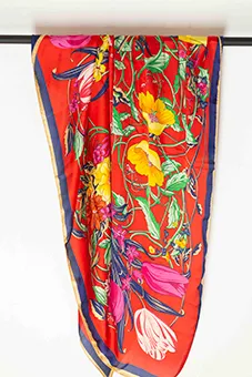 Red and Navy Scarf with Floral Prints