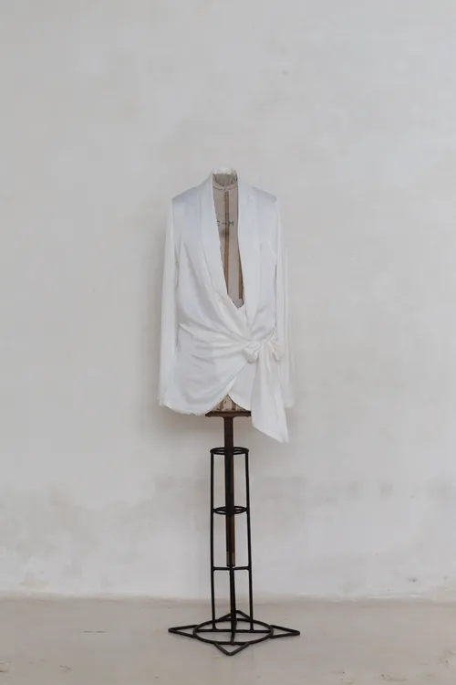 White Draped Silk Blouse 