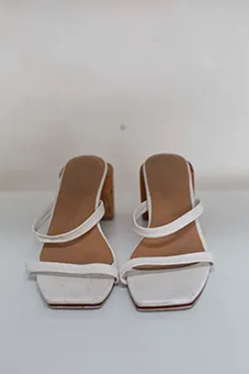 White Sandals with Block Wood Heel