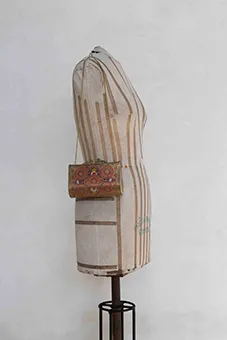 Antique Style Brass Clutch Bag with Painted Floral Pattern