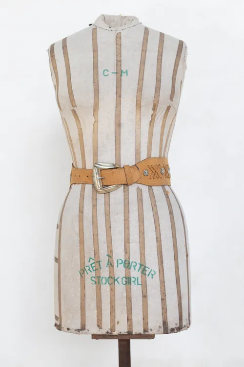 Light Brown Belt with X Shaped Leather Inserts and Studs