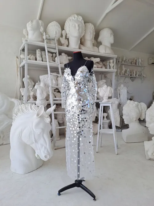 Sheer Metallic Sequin Dress