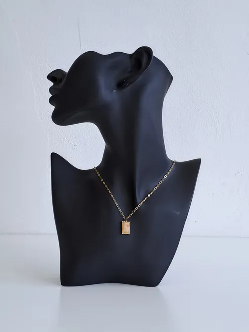 Gold Necklace with Rectangle Gemstone
