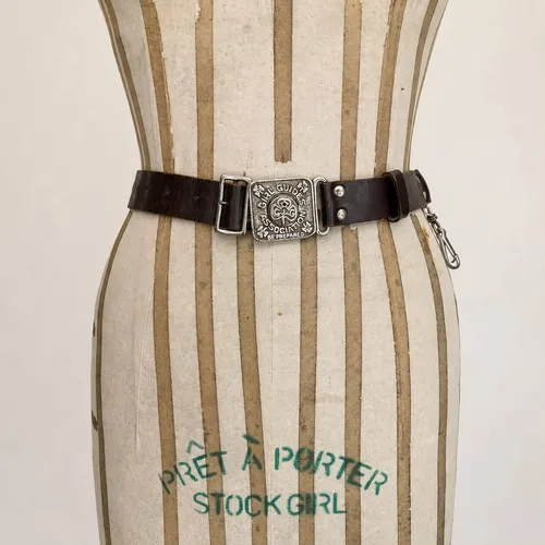 Vintage Black Leather Belt with Metal Clip