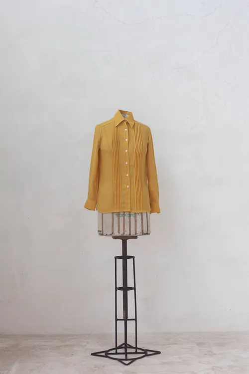 Mustard Pleated Button Down Shirt 