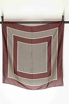 Burgundy Scarf with Black and Cream Chequered Prints