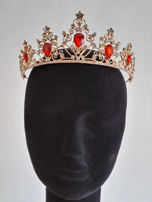 Crown with White and Red Rhinestones
