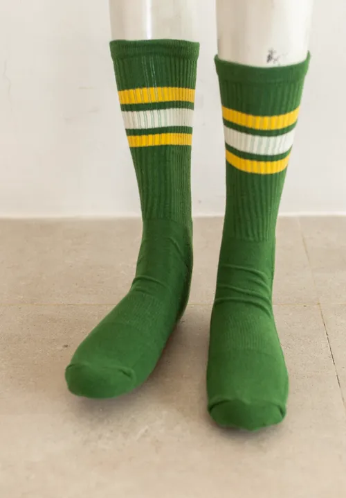 Green Socks with Yellow and White Stripes