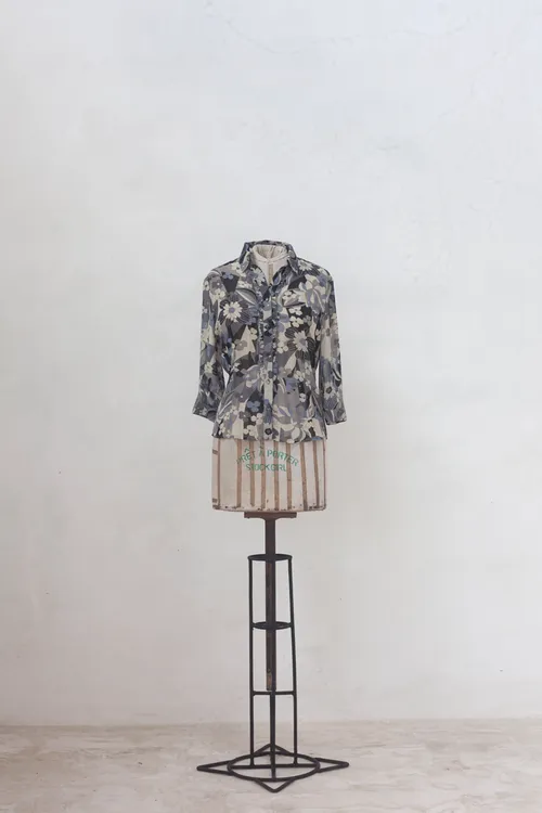  Grey Button Down Shirt with Floral Pattern