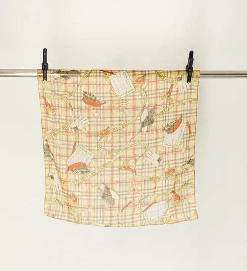 Chequered Scarf with Printed Pattern