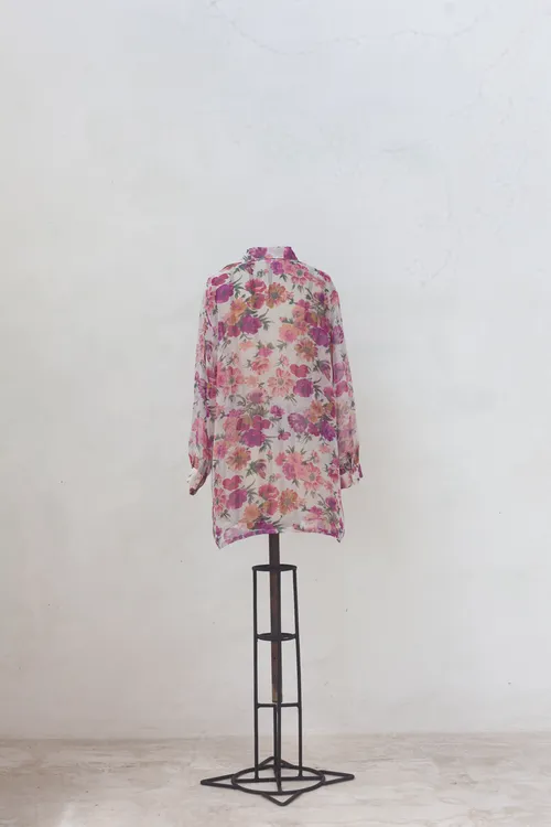 White Shirt with Pink and Fuchsia Floral Pattern