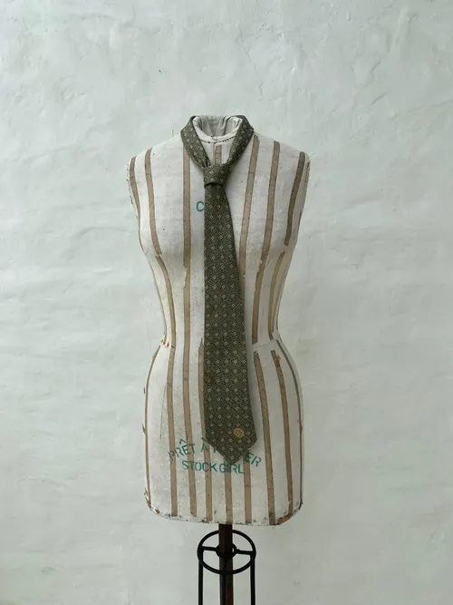 Olive Tan Men's Tie with Red Dots