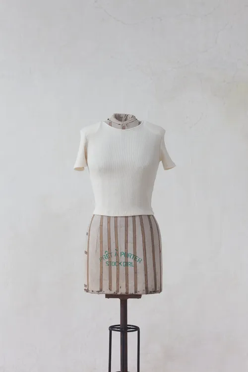 Cream Knitted Short Sleeved Top