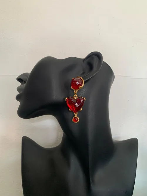 Red Ruby Heart Earrings
