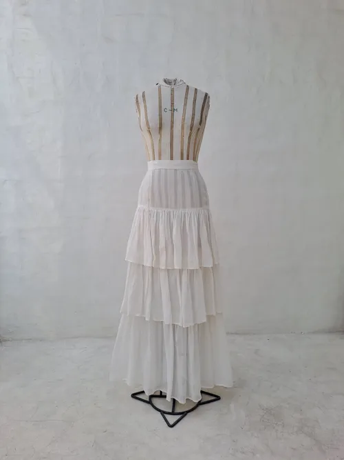 Innika Choo White Long Maxi Skirt with Ruffles