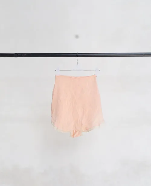Pink Satin Shorts with Cream Lace Inserts