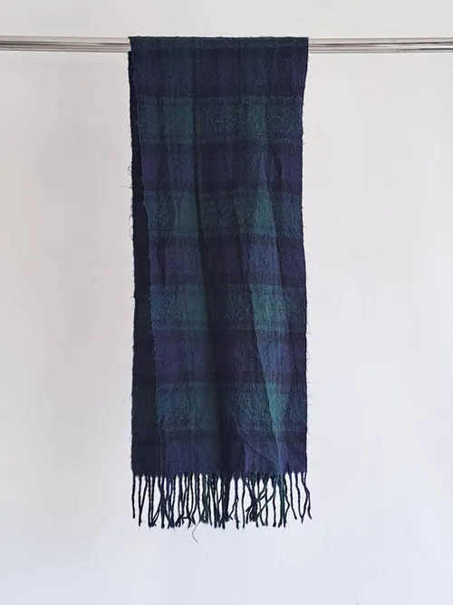 Blue Tartan Wool Scarf