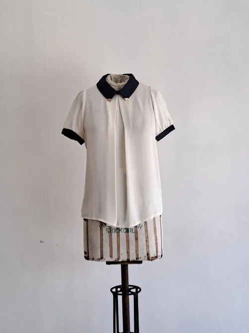 White Blouse With Navy Collar