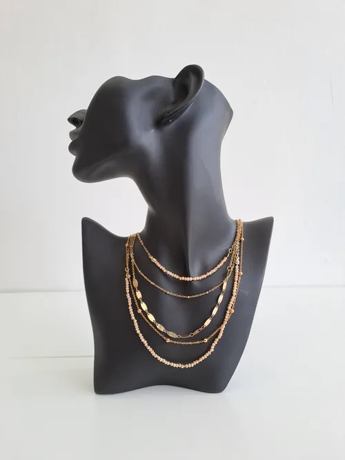 Layered Gold Necklace with Pink Beads