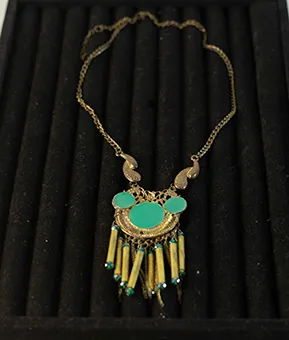 Gold Necklace with Green Inserts