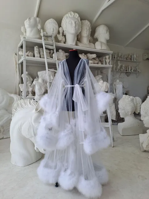 White Sheer Feather Robe