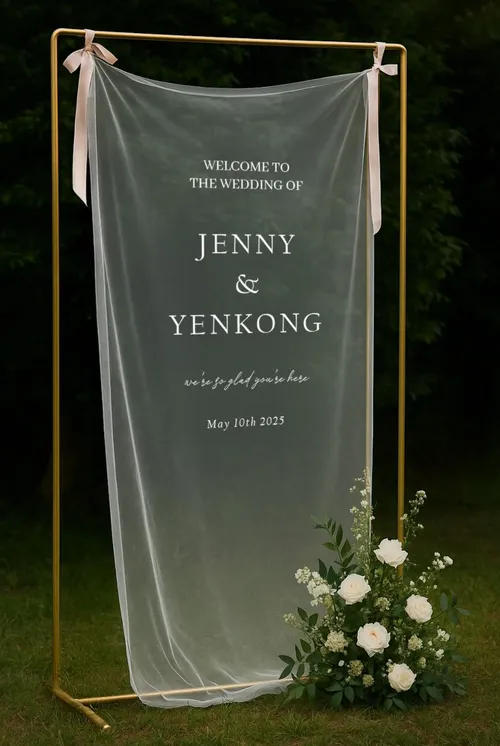 Sheer Fabric Wedding Welcome Sign