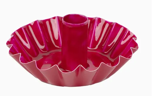 Scalloped Pink Metal Taper Candle Holder