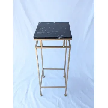 F19 short black marble & gold metal side table
