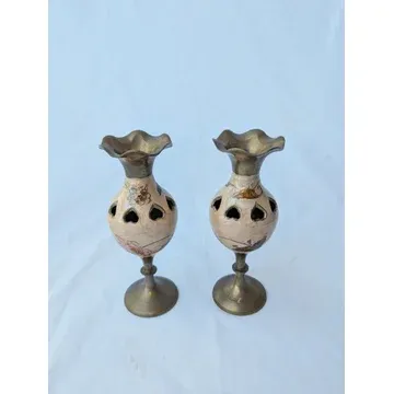 BC21 painted brass vase pair of 2