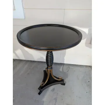 F34 round vintage dark wood side table
