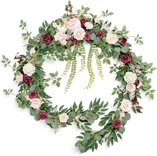 Ling's Moment 9 Ft Garland Dusty Rose and Burgundy