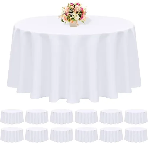  90 in round tablecloths white polyester x 12