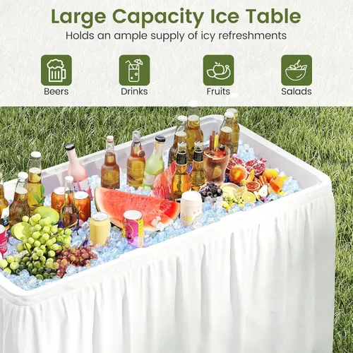 46 inch cooler table with white table cloth 
