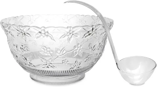 PUNCH BOWL GLASS  W/ LADLE & BASE 8Q