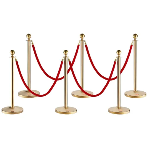 8pcs Gold Stanchion Posts and 8pcs High Quality Red Carpet Velvet Ropes–Crowd Control Barriers for Birthday, Prom, Business, Wedding