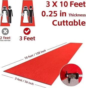 3’ x 20’ Premium Extra-Thick Red Carpet Runner – Heavy-Duty, Non-Slip TPR Backing for Weddings, VIP Events & Award Ceremonies