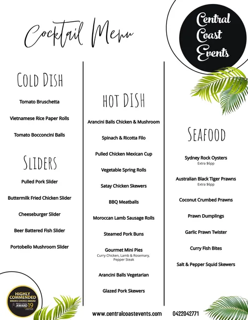 Catering Cocktail Menu Quote 