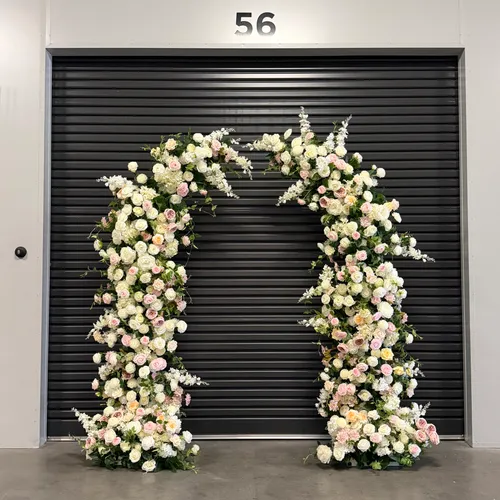 White & Pink Symmetrical Flower Arch Backdrop
