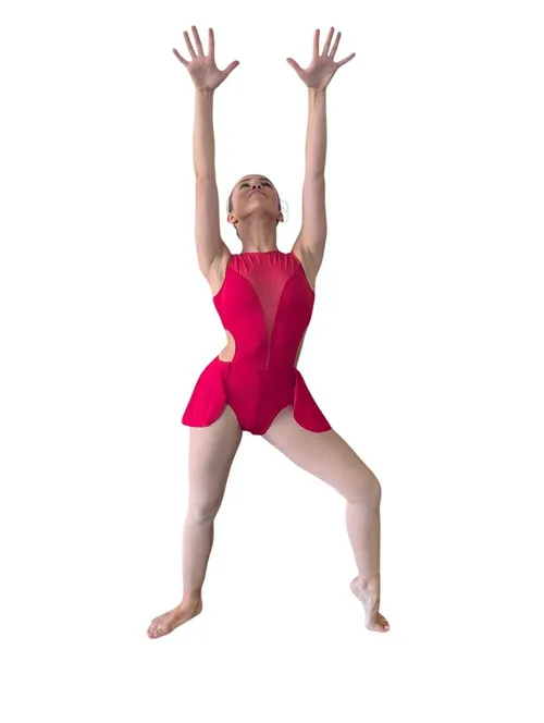 Red backless skirted leotard D10751